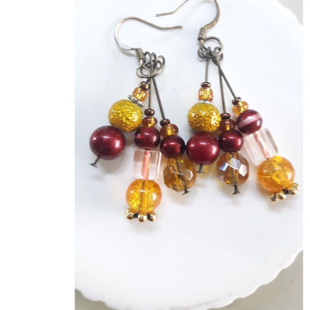 Yellow Glass Antique.Bronze Hooks Hidden Meaning earrings Throwback Kid, G  348■
